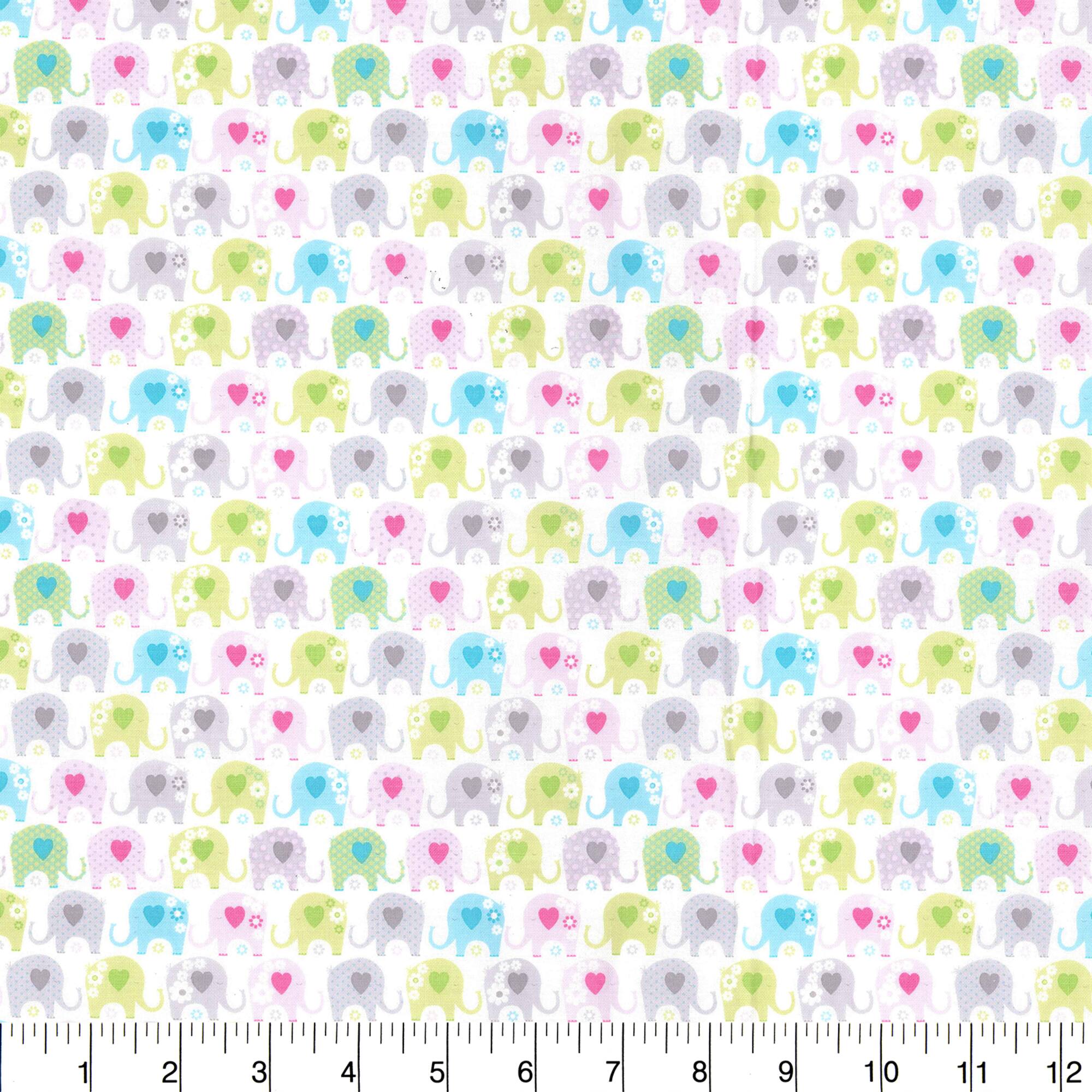 Fabric Traditions Pink Elephants Cotton Fabric
